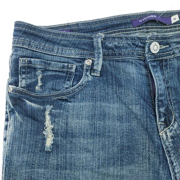 Vigoss Capri Jeans Distressed Rise Blue Denim Juniors Size 9 - Picture 5 of 13